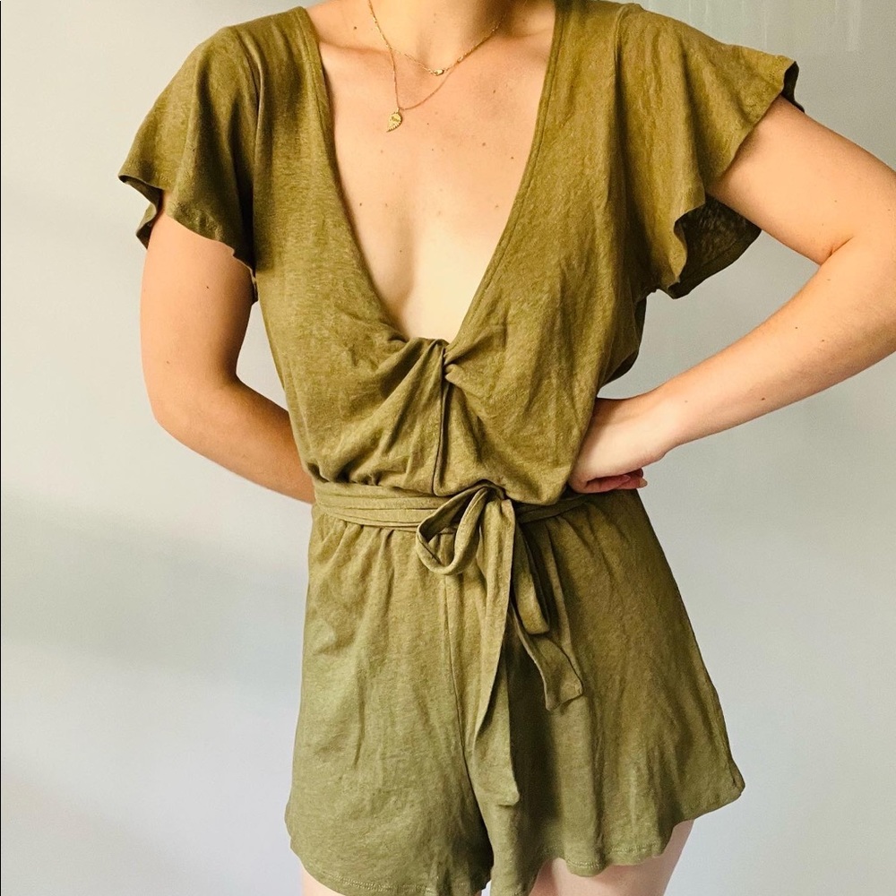 Free People Ballerina Linen olive green romper